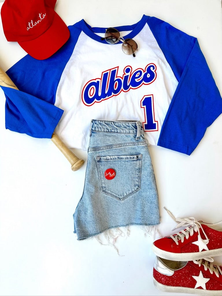Adult Albies 1 3/4 sleeve raglan shirt