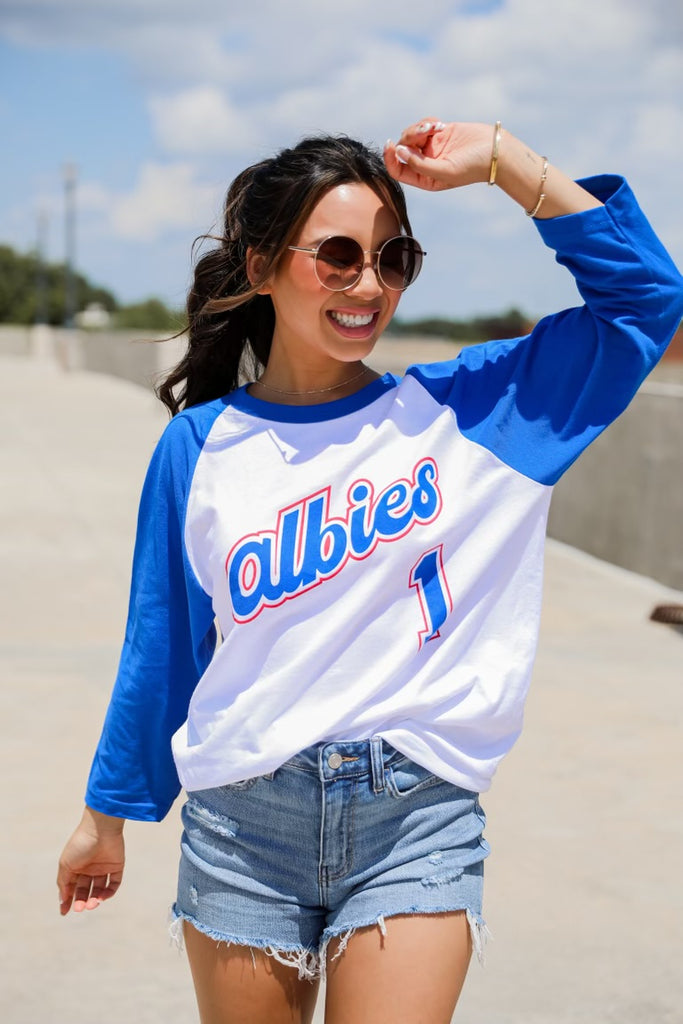 Adult Albies 1 3/4 sleeve raglan shirt