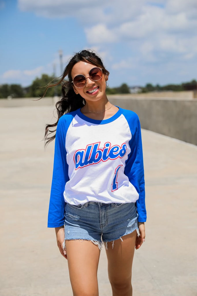 Adult Albies 1 3/4 sleeve raglan shirt
