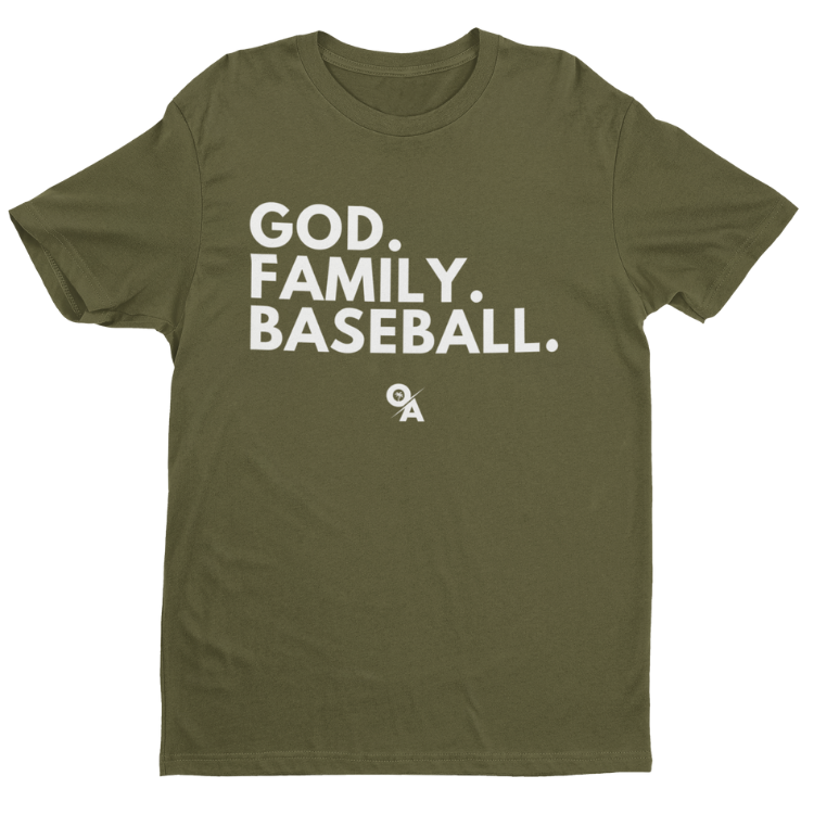 Youth Army SLIM FIT Green God. Family. Baseball. T-Shirt