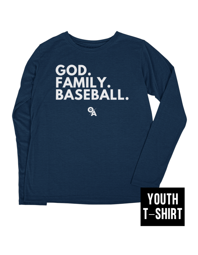 Youth God. Family. Baseball. Navy Blue T-Shirt