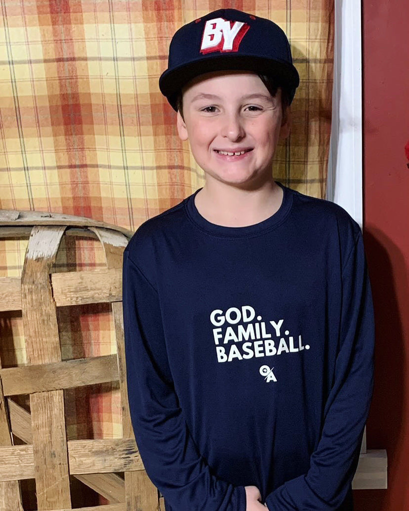Youth God. Family. Baseball. Navy Blue T-Shirt