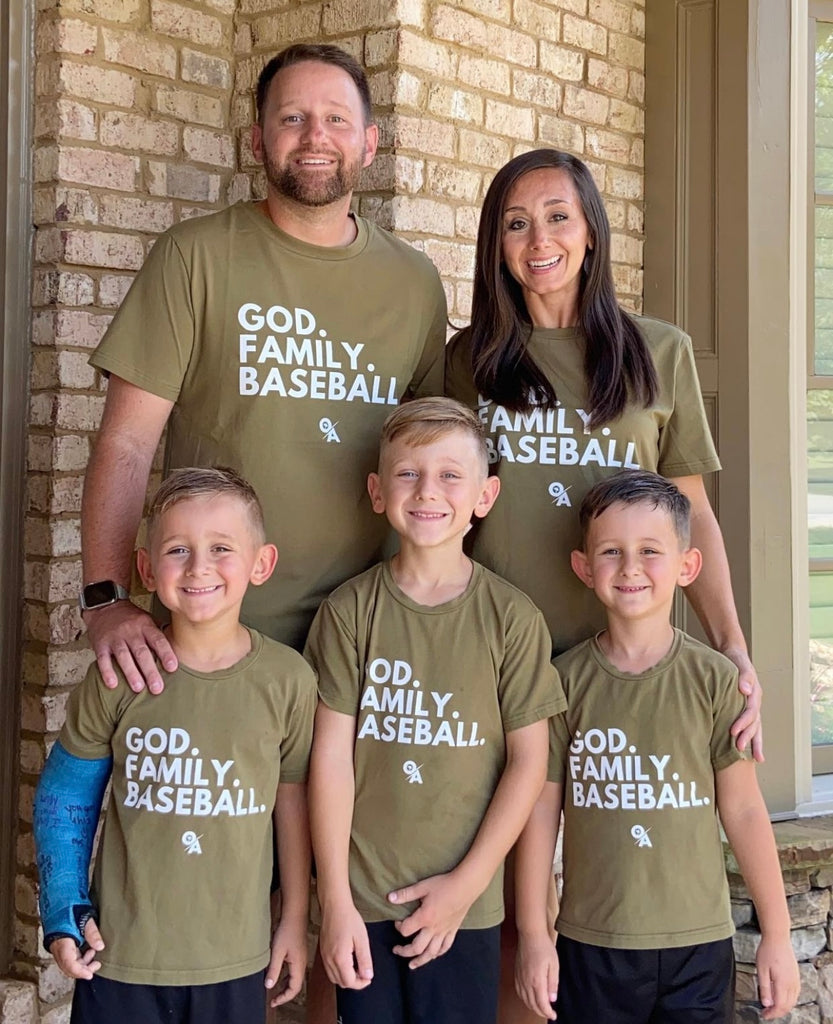 Youth Army SLIM FIT Green God. Family. Baseball. T-Shirt